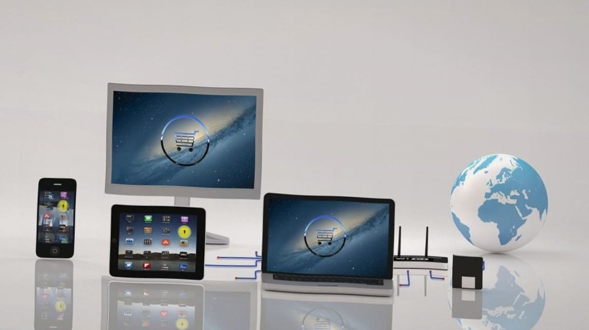 Designer mapping wireframes on a large screen